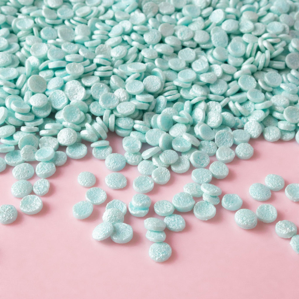 Oasis Supply Baby Shower Sprinkles & Sugar Shapes. Edible Decorations for Cakes, Cupcakes, and Cookies. Gender Reveal, Boy, Girl, and Neutral Party Baking Decorations (Pearl Quins - Blue)