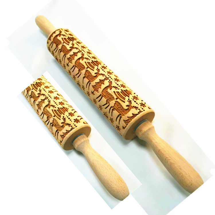 Wooden Rolling Pin Beechwood Laser Engraved Printed Rolling Pin Embossing Christmas Flip Sugar Cookie Rolling Pin