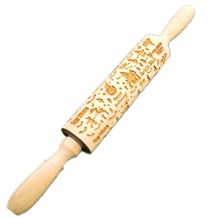 Wooden Rolling Pin Beechwood Laser Engraved Printed Rolling Pin Embossing Christmas Flip Sugar Cookie Rolling Pin
