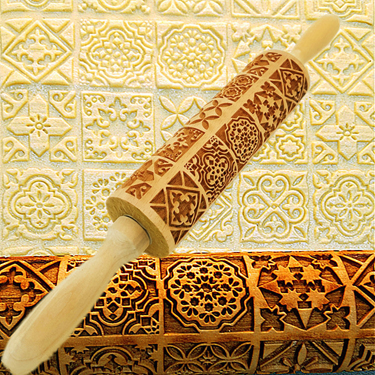 Wooden Rolling Pin Beechwood Laser Engraved Printed Rolling Pin Embossing Christmas Flip Sugar Cookie Rolling Pin