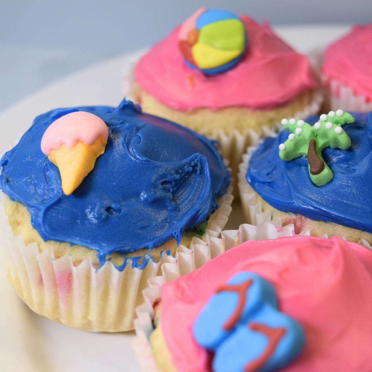 Beach - Edible Cake and Cupcake Topper Sugars, 15 Count Set, Ice Cream, Palm Trees, Sandals, Beach Ball